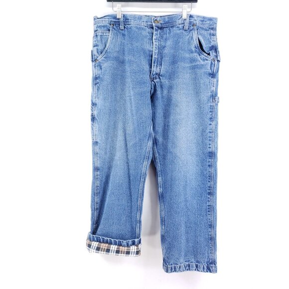 Polar King Flannel Lined Mens Jeans Size 40x30 Light Wash Straight Leg - Picture 1 of 10